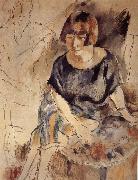 Jules Pascin Lucy and Aiermina are seated on the soft mat oil painting